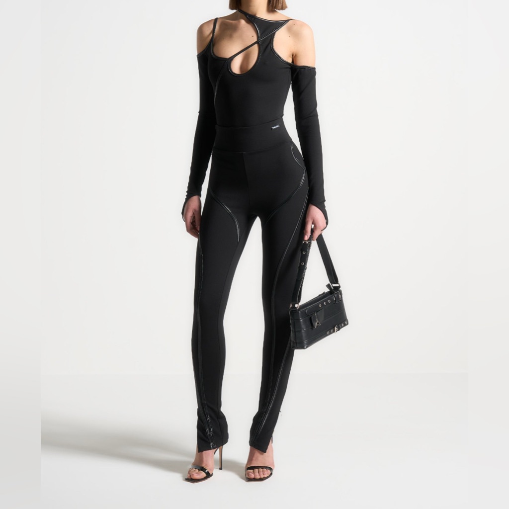 Manire De Voir Contrast Asymmetric Bodysuit And Contrast Contour Leggings